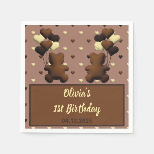 Serviette En Papier Ours au chocolat mignon serviettes d'anniversaire (Devant)