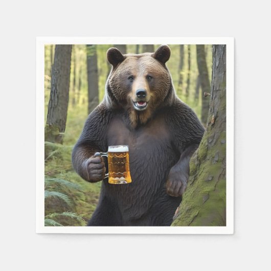 Serviette En Papier Ours avec bière d'anniversaire (Devant)