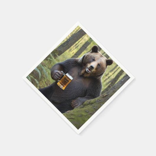 Serviette En Papier Ours avec bière d'anniversaire (Coin)