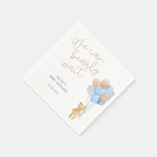 Serviette En Papier Ours avec Bleu et Ballons Tan (Coin)