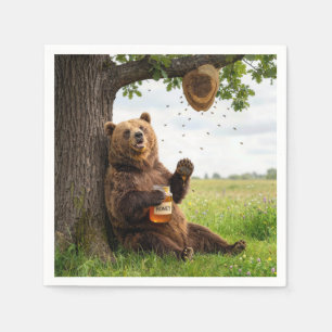 Serviette En Papier Ours avec un pot de miel