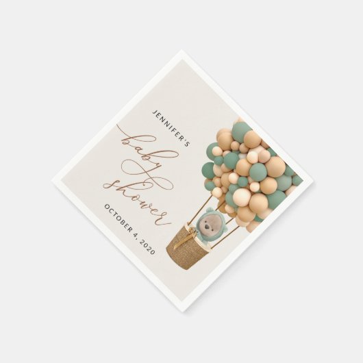 Serviette En Papier Ours, Ballons verts, Ballons à air chaud, Baby sho (Coin)