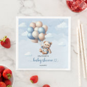 Serviette En Papier Ours blanc avec ballons bleu et ivoire (En situation)