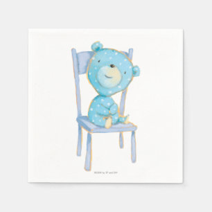 Serviette En Papier Ours bleu de calicot souriant sur la chaise