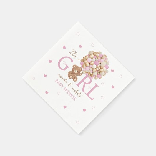 Serviette En Papier Ours Boho Minimal Avec Ballons Rose (Coin)