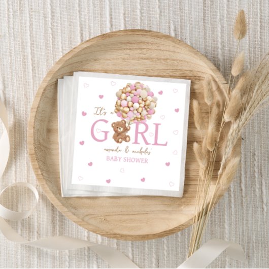 Serviette En Papier Ours Boho Minimal Avec Ballons Rose