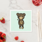 Serviette En Papier Ours Brown mignon tenant une Fleur Jaune (En situation)
