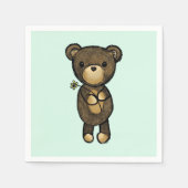 Serviette En Papier Ours Brown mignon tenant une Fleur Jaune (Devant)