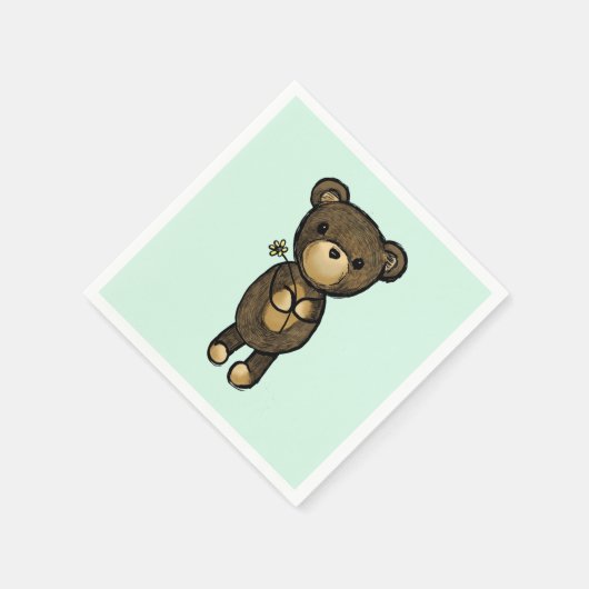 Serviette En Papier Ours Brown mignon tenant une Fleur Jaune (Coin)