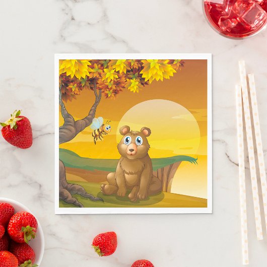 Serviette En Papier Ours Brun Coucher de Soleil
