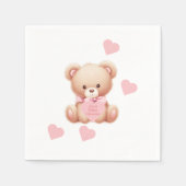 Serviette En Papier Ours Coeurs roses (Devant)