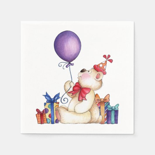 Serviette En Papier Ours d'anniversaire (Devant)