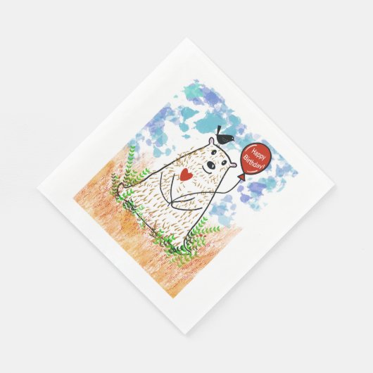 Serviette En Papier Ours d'anniversaire et serviette de l'oiseau noir (Coin)