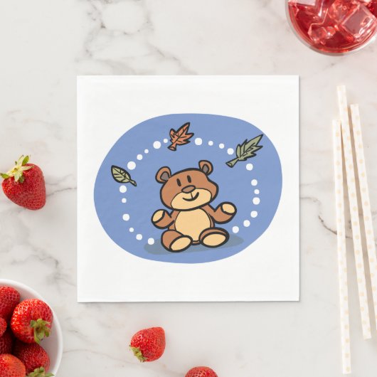 Serviette En Papier Ours d'automne avec Feuilles en chute (En situation)