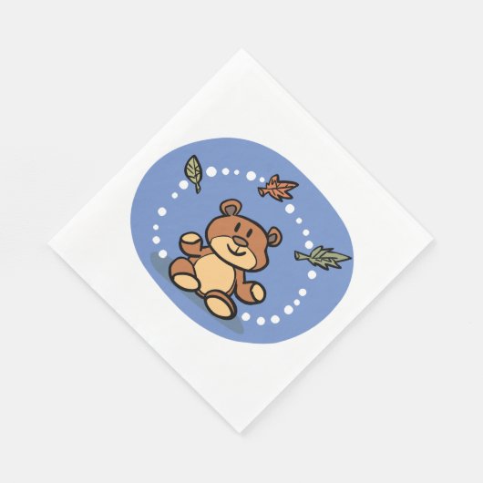 Serviette En Papier Ours d'automne avec Feuilles en chute (Coin)