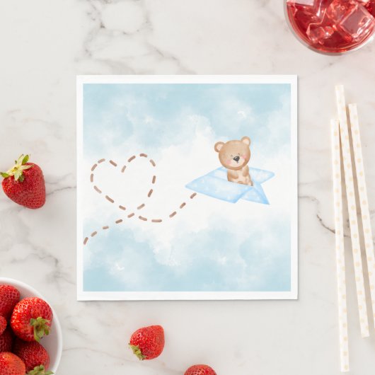 Serviette En Papier Ours d'avion bleu - Baby shower (En situation)