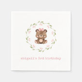 Serviette En Papier Ours de bois rose Eucalyptus floral Anniversaire (Devant)