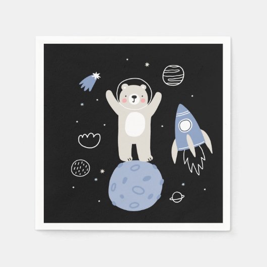 Serviette En Papier Ours De Cartoon Mignonne Dans L'Espace (Devant)
