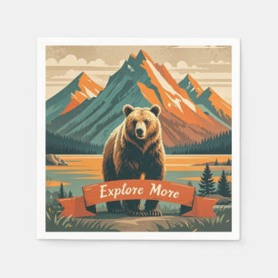 Serviette En Papier Ours de dessin animé de style rétro et chaîne de m