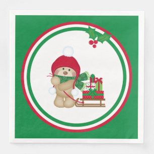 Serviette En Papier Ours de nounours mignon dans le traîneau de