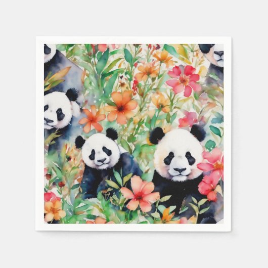 Serviette En Papier Ours de panda aquarelle (Devant)