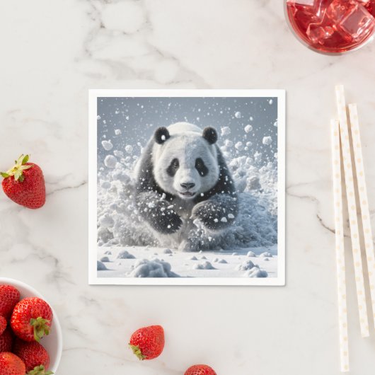 Serviette En Papier Ours De Panda Courir Dans La Neige (En situation)