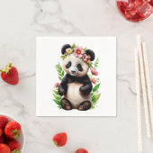Serviette En Papier Ours De Panda Transparent Avec Fleurs (En situation)
