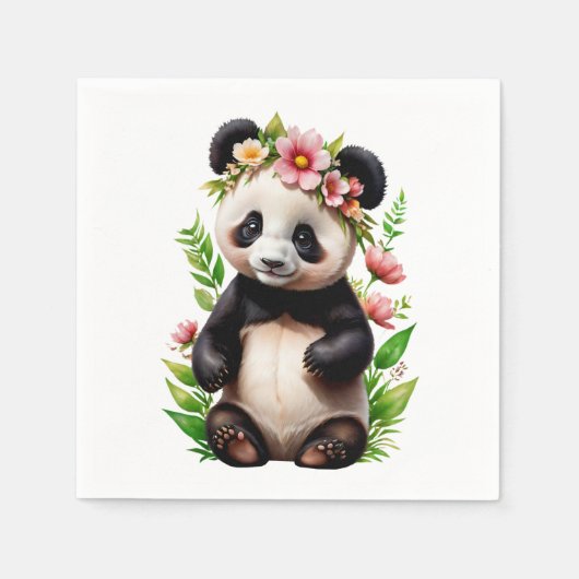 Serviette En Papier Ours De Panda Transparent Avec Fleurs (Devant)