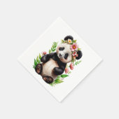 Serviette En Papier Ours De Panda Transparent Avec Fleurs (Coin)