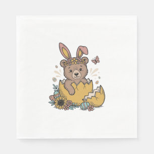 Serviette En Papier Ours de Pâques mignon dans un œuf cassé Vecteur vi