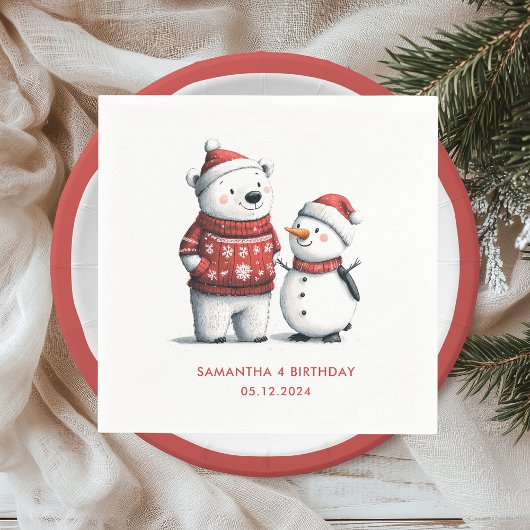 Serviette En Papier Ours d'hiver rouge et neige | Winter Wonderland