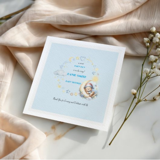 Serviette En Papier Ours dormant sur la Lune Étoiles Nuages Bébé Garço