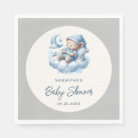 Ours dormant sur nuage bleu & gris baby shower gar