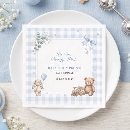 Serviette En Papier Ours En Attente Ourson Gingham Bleu