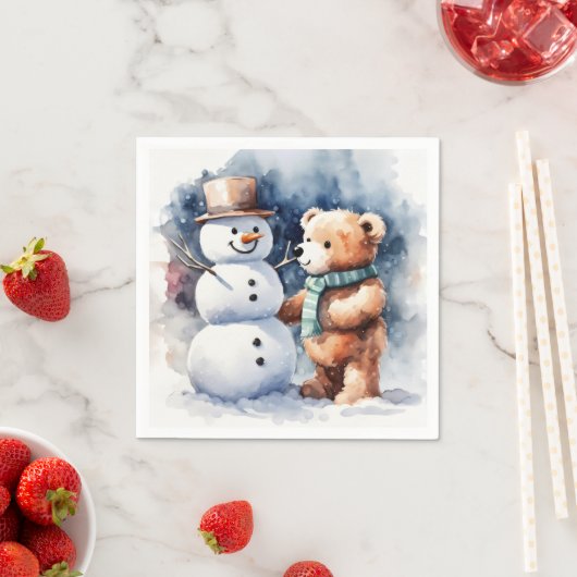 Serviette En Papier Ours En Conduite D'Hiver Et Snowman (En situation)