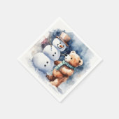 Serviette En Papier Ours En Conduite D'Hiver Et Snowman (Coin)