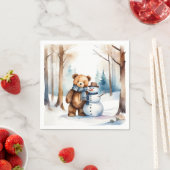 Serviette En Papier Ours En Conduite D'Hiver Et Snowman (En situation)