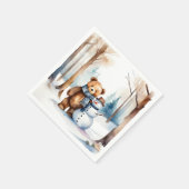 Serviette En Papier Ours En Conduite D'Hiver Et Snowman (Coin)