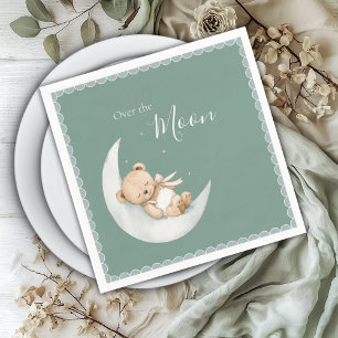 Serviette En Papier Ours en Lune Verte Baby Shower