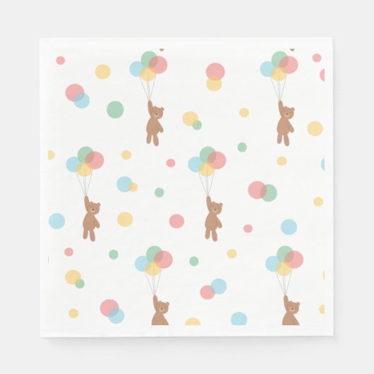 Serviette En Papier Ours en peluche avec ballons (Devant)