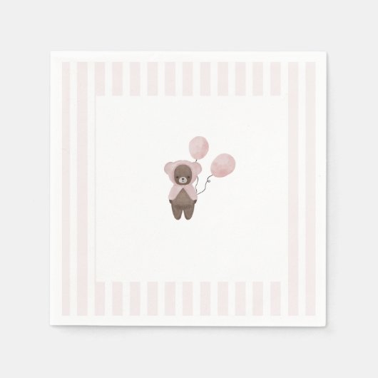 Serviette En Papier Ours en peluche blanc rose (Devant)