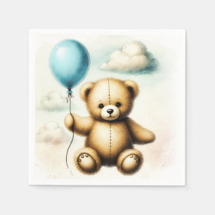 Serviette En Papier Ours en peluche bleu à ballon ours attend avec imp
