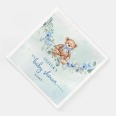 Serviette En Papier Ours en peluche bleu baby shower garçon à fleurs e (Coin)