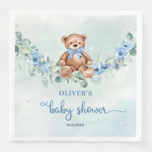 Serviette En Papier Ours en peluche bleu baby shower garçon à fleurs e