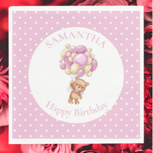 Serviette En Papier Ours en peluche d'anniversaire BALLONS ROSES