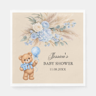 Serviette En Papier Ours en peluche des Pampas bleues Roses Baby Showe