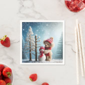 Serviette En Papier Ours en peluche d'hiver et Snowman (En situation)