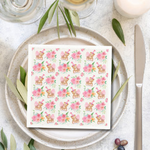 Serviette En Papier Ours en peluche fille rose glace aux pivoines