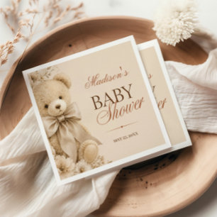 Serviette En Papier Ours en peluche floral beige neutre