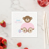 Serviette En Papier Ours en peluche habillé en Baby shower rose (En situation)